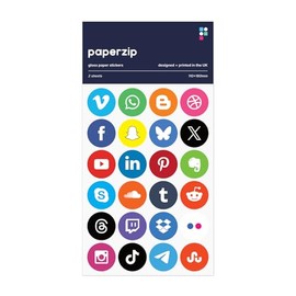 PAPERZIP - Social Media Logos – 48 Stickers for Business, Organisation