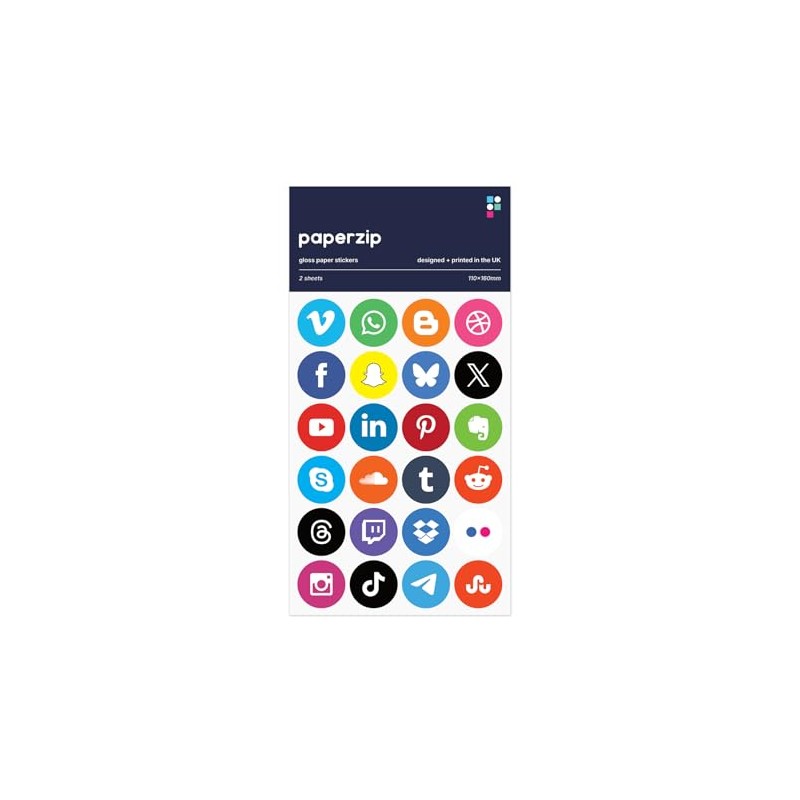 PAPERZIP - Social Media Logos – 48 Stickers for Business,