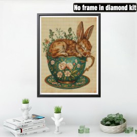 Yeerumo DIY Diamond Painting Accessories Rabbit Full Set, 5D Painting Diamond Painting Pictures Animal Crystal Embroidery Cross Stitch Home Bedroom Office Wall Decoration 30 x 40 cm