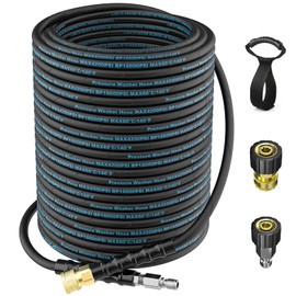 100 Ft Pressure Washer Hose, Power Washer Hose Attachment with 3/8'' Quick Connector, High Tensile Wire Braided Hose for Cold & Hot Water 4200PSI Kink Resistant Car Wash Hose with M22-14mm Adapter Kit