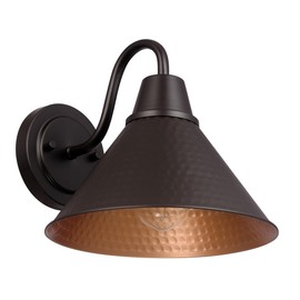 Globe Electric 60000013 1-Light Outdoor Wall Sconce, Bronze, 9" Warehouse Shade, Painted Gold Interior, Gooseneck Stem, Porch Light, Wall Lighting, Patio Décor
