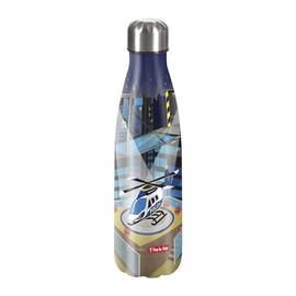Step by Step Helicopter Sam Insulated Stainless Steel Drinking Bottle, Blue - Grey, for Carbonated Drinks, Leak-Proof with Screw Cap, 100% Recyclable, for School and Leisure, 0.5 Litre