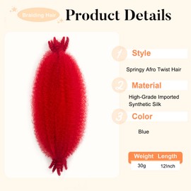 Red Springy Afro Twist Hair 12 Inch Afro Twist Hair 8 Packs Pre fluffed Spring Twist Hair for Soft Locs Synthetic Marley Twist Braiding Hair
