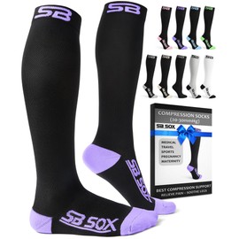 SB SOX Compression Socks for Men & Women (20-30 mmHg) - Best Support Stockings for Travel, Medical, and Sports - Perfect for Everyday Wear (Medium, Black/Purple)