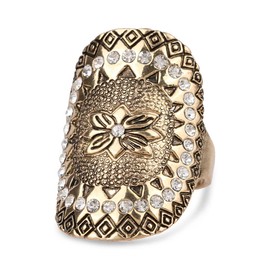 THJEW Flower Pattern Boho Bohemian Wide Band Ring,Retro Vintage Antique14K Gold Floral Cocktail Party Statement Thumb Index Full Finger Punk Gothic Chunky National Style Band Ring for Women (Ring_B, 7)