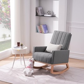 VECELO Rocking Chair Nursery, Modern Upholstered Glider Rocker with USB Port and Side Pocket, High Backrest Padded Seat Accent Armchair for Living Room, Nursery, Bedroom