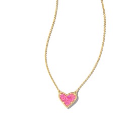 Kendra Scott Ari Heart Pendant Necklace in 14k Gold-Plated Brass, Rose Pink Opal, Fashion Jewelry for Women