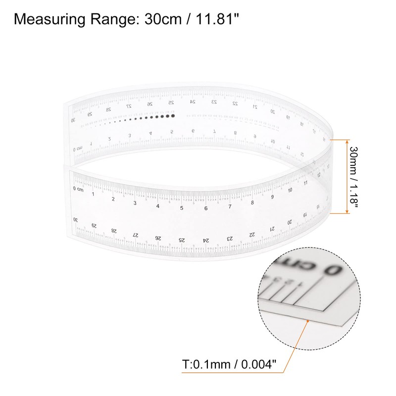 sourcing map Film Flexible Ruler 30cm 0.5mm Scale PET Plastic
