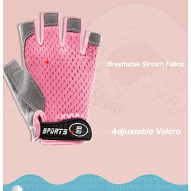 CaySep Half-Finger-Kids-Cycling-Gloves Non-Slip, Padded, Antislip, Fingerless Kids Bike Climbing Gloves Girls Age 5~9