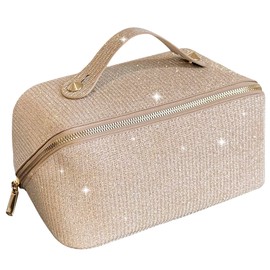Aylashine Partition Makeup Bag with Compartment, Portable Storage, Large Cosmetic Bag for Women Bling Travel Makeup Bag Stylish and Spacious Organizer with Handle Perfect for Girls Beauty Toiletry,