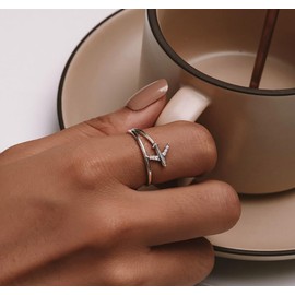 IMINI Layered Airplane 925 Sterling Silver Ring for Women Girls Plane Aircraft Statement Stacking CZ Promise Engagement Band Rings Comfort Fit Cute World Travel Souvenir BFF Jewelry Gift (7)