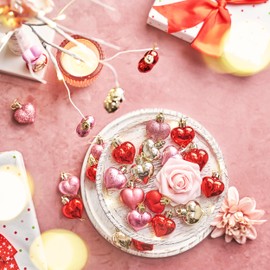 Valery Madelyn 25pcs Valentines Day Tree Decorations,Shatterproof Red Pink Gold Glitter Heart Baubles Hanging for Home,4cm