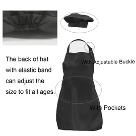 CWFUN Kids-Children Black Apron and chef hat Set,Aprons for Kids-Boys Girls Adjustable Aprons-Children Kid's Kitchen Cooking and Baking Wear(4-12 Years Old) (Black-1Set, Size L)