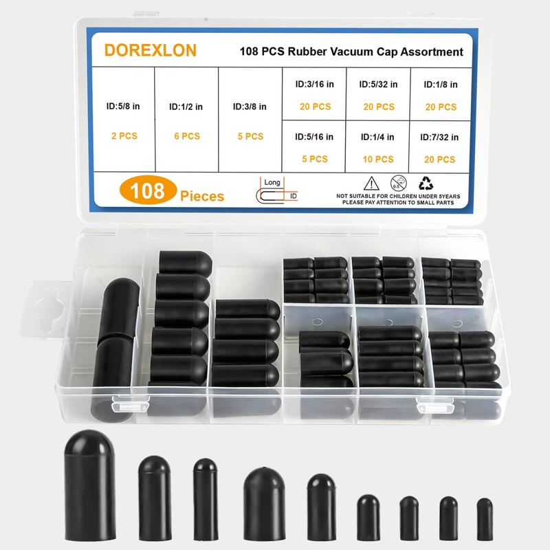 108PCS Vacuum Caps Assortment, Vacuum Plugs Hose End Cap, Rubber