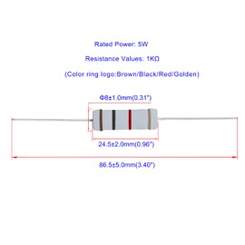 Aopin 1K Ohm Metal Oxide Film Resistors, ±5% Tolerance High Precision 5 Watt Resistors for Electronic Circuits, Alternative Resistors for DIY Projects and Experiments, 20 Pieces