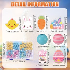 Chitidr 180 Pcs Easter Wooden Beads with Clear Box Bunny Easter Egg Colorful Wood Beads Rabbits Chick Farmhouse Beads for Easter DIY Garland Crafts Party Decoration