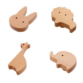 BOOLSFMAM Animal Wooden Cabinet Knobs, Pack of 4 Handles, Cabinet Furniture Knobs, Children, Natural Decoration Furniture Knob and Cabinet Door Knobs