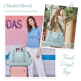 BJLFS Weekender Bag for Women Travel Duffel Bag with Shoes Compartment Lightweight Carry on Luggage Bag for Airplanes Overnight Duffle Bag Waterproof Beach Bag Sports Gym Tote A6-Blue