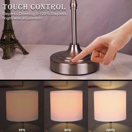 focondot Rechargeable Battery Powered Table Lamp, Wireless LED Lamps, Cordless Touch Lamps, Stepless Dimmable Bedside Lamps, Night Lamp for Bedroom, Dinning Room, Kitchen Decor, Office (Silver)