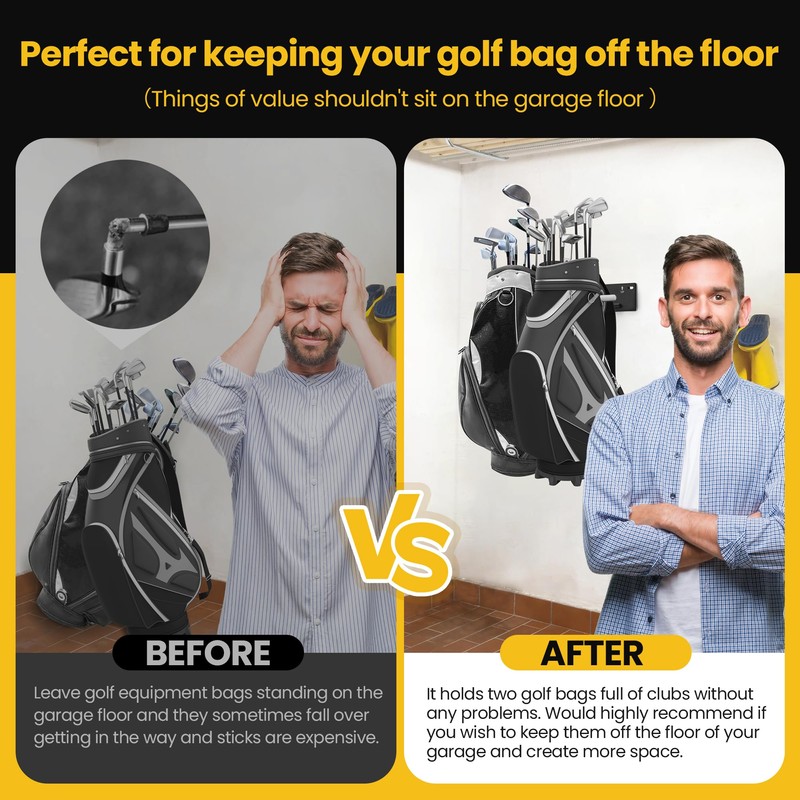 Chenteel Golf Bag Wall Mount Rack for Garage, Black Steel,