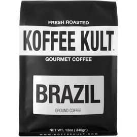 Koffee Kult Medium Roast Ground Coffee - 100% Single Origin Brazil Coffee - 12oz Bag