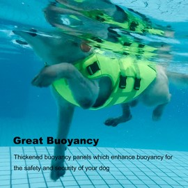 Petglad Dog Life Jacket, Reflective Dog Harness Life Vest with Rescue Handle for Swimming Boating, Adjustable High Buoyancy Flotation Swim Vest for Small Meium Large Dogs - Green, XL