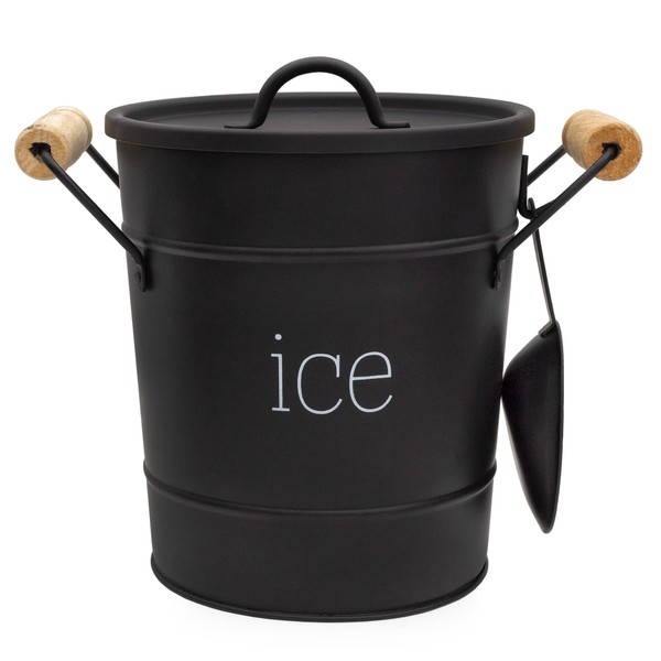 AuldHome Farmhouse Enamelware Ice Bucket (Black); Retro Style Insulated Metal Ice Server