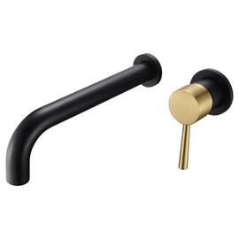 SUMERAIN Wall Mount Tub Faucet Bathroom Bathtub Faucet with Long Tub Filler Spout Black and Gold Finish Single Handle