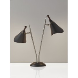 Adesso 3235-01 Draper Desk Lamp, 22 in, 2 x 60W Incandescent/ 2 x 13W CFL, Brushed Steel/Black Painted w/Wood Accent, 1 Table Lamp
