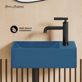 Swiss Madison Lisse 16" Concrete Rectangle Wall-Mounted Sink with Right Side Faucet Mount in Matte Royal Blue