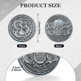 Misdary 10 Pcs Memento Mori Coin Memento Vivere Reminder Token Metal Skull Challenge Coin Medallion Stoicism Gift Challenge Stoic Reminder Pendant for Practice Stoic (Rose Style,Silver)