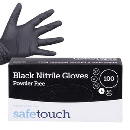 SafeTouch 50000253 Black Nitrile Gloves AQL 1.5, Size Large-Box of 100
