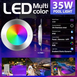 6 Inch Spa Lights for Inground Pool Led, 120V 35W Pool Spa Lights with 50FT Cord, IP68 Waterproof Pool Underwater Light for 6" Wet Niches with 3 Control Way