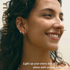 Finrezio 6Pcs Gold Earrings for Women Dainty Cubic Zirconia Earrings Studs Small Gold Hoops 18K Gold Hoop Huggie Earrings Lightweight Huggie Earrings Silver Trendy Stud Cartilage Earring Jewelry Gift