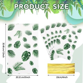 LEOSINDA 100 Pcs Gift Wrap Cellophane Treat Bags, 8 X12 Inch Hawaiian Palm Leaf Cellophane Candy Bags with for Candy,Cookies,Wedding Bridal Decorations Birthday,Valentine Party with Twist Ties
