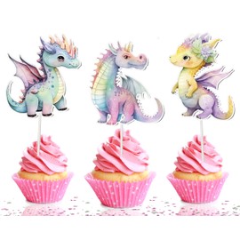 10 Pcs Pink Dragon Cupcake Toppers with Castles and Fantasy Egg for Birthday Party, Baby Shower, and Fairytale Theme Decorations – Cute Dragon Cupcake Picks for Cakes, Kids