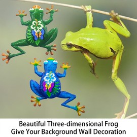 John's Studio 2Pcs Metal Frog Wall Decor Outdoor Garden Hanging Art Sculptures Home Theme Decorations for Kitchen Bathroom and Pool