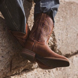 Palitutu Men’s Western Cowboy Boots, Fashionable Embroidered Full Grain Leather, Square Toe Pull-On, 4-Layer Composite Sole, Slip-Resistant Work & Riding Boots(PLT103602-9.5D-Brown)
