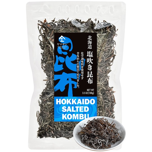 Kombu Salted -Hokkaido seaweed 100%, No Chemical Additive, Japanese traditional superfood "Shio Kombu"- 100G(3.5OZ)【YAMASAN】