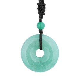VIKCAUX Green Crystal Necklace Natural Jade Lucky Coin Amulet Pendant With Adjustable Rope Gemstone Healing Crystal Jade Necklace Jewelry for Men Women