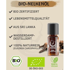 Organic Clove Oil Essential Oil (Euginia Cariophyllata) Controlled Organic Cultivation Clove Bud Oil Organic from Sri Lanka (Clove, 10 ml)