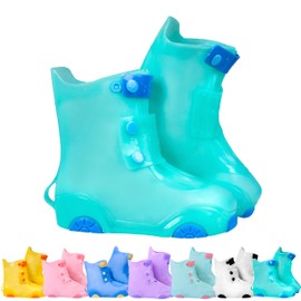 Rain Shoe Covers Kids Waterproof Shoe Cover for Boys Girls Reusable Galoshes Overshoes (Teal/Blue, Small)