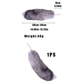 tintoke Fox Tail, Fox Tail Pendant, Approx. 40 cm, Fur Tail Keychain, Car Key Chains, Pendant, Soft, Fluffy, Dense Decoration, Silver blue