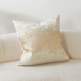 THE-TINOART Cream Beige & Gold Luxury Pillow Cover 12x20 - Embroidered Jacquard with Metallic Thread, Reversible Decorative Throw Pillow Cover for Sofa/Bed, Velvet Backing