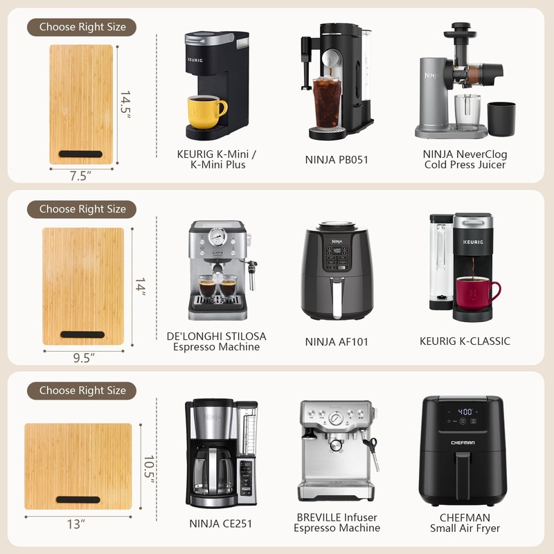 Fullin 360°Appliance Slider, Bamboo Sliding Tray for Coffee Maker, Appliance