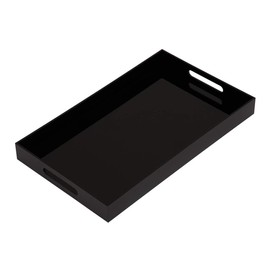 Glossy Black Sturdy Acrylic Serving Tray with Handles-12x20Inch-Serving Coffee,Appetizer,Breakfast,Butler-Kitchen Countertop Tray-Makeup Drawer Organizer-Vanity Table Tray-Ottoman Tray-Decorative Tray