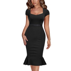 Miusol Women's Retro Square Neck Business Ruffle Hem Cocktail Dress(Medium, Black)