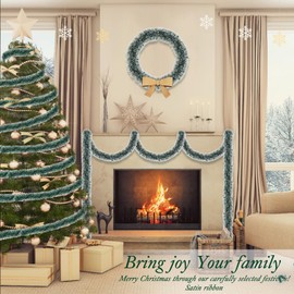 26.4Ft Christmas Garland- Christmas Tinsel Decorations, Xmas Tree Decorations, Christmas Metallic Twist Garland Ceiling Hanging for New Year Party Holiday Indoor Outdoor Decor