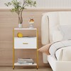 JOONEE Modern Nightstand, White and Gold Side Table with Drawer,