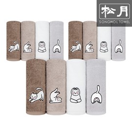 Songwol Towel 12 Songwol yoga cat face towels, light gray / 송월타올 송월 요가고양이 세면타월 12장, 연회색